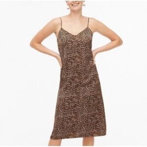 J. Crew Leopard Print Silky Slip V-Neck Sleeveless Midi Dress Women’s Size 4